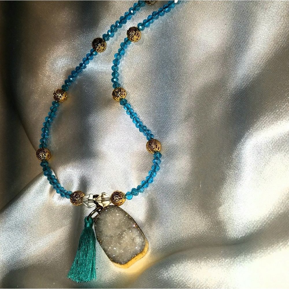 Aurora Borialis w Tassel on Seafoam Green Crystals